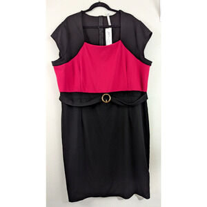 NY Collection sz 20W Sheath Dress black pink stretchy short sleeves 0105